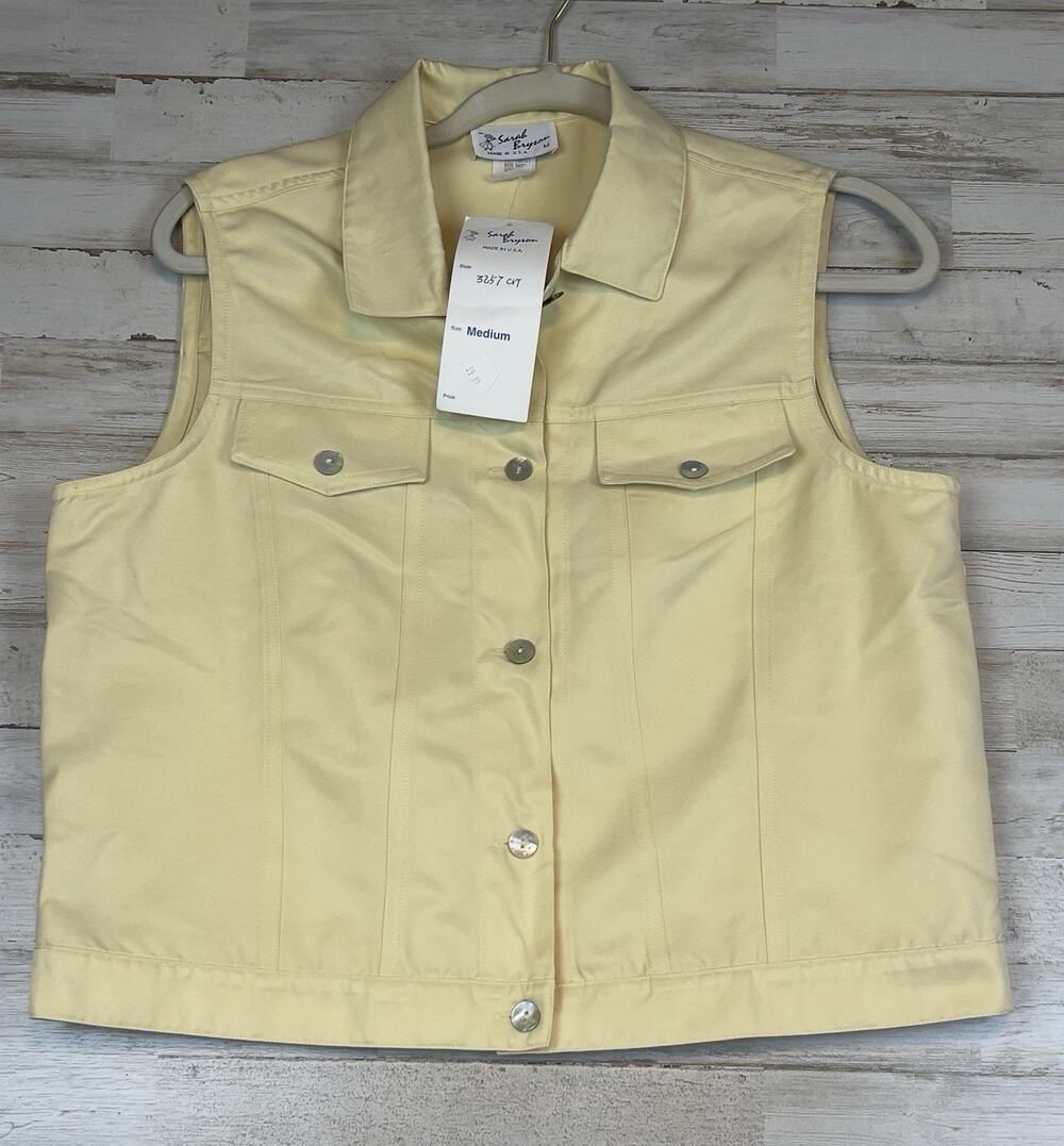 Vintage Sarah Bryson Womens M Yellow Utility Vest Made USA NWT Button Front